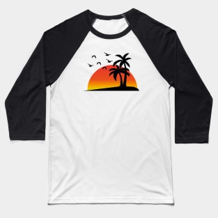 Sunset And Palm Tree Baseball T-Shirt